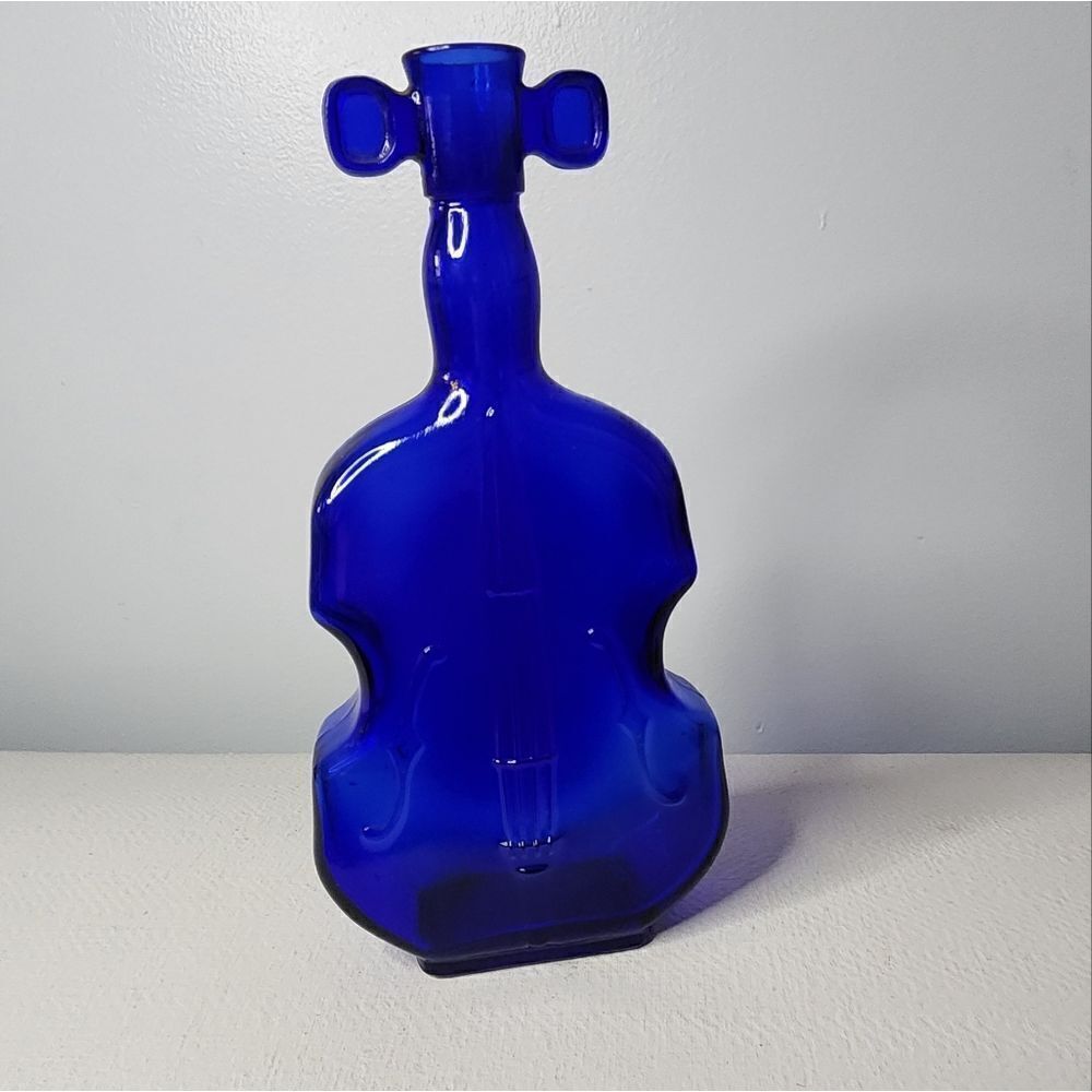 Vintage 8" Cobalt Blue Glass Bottle Vase Cello Violin Fiddle Shaped Decanter
